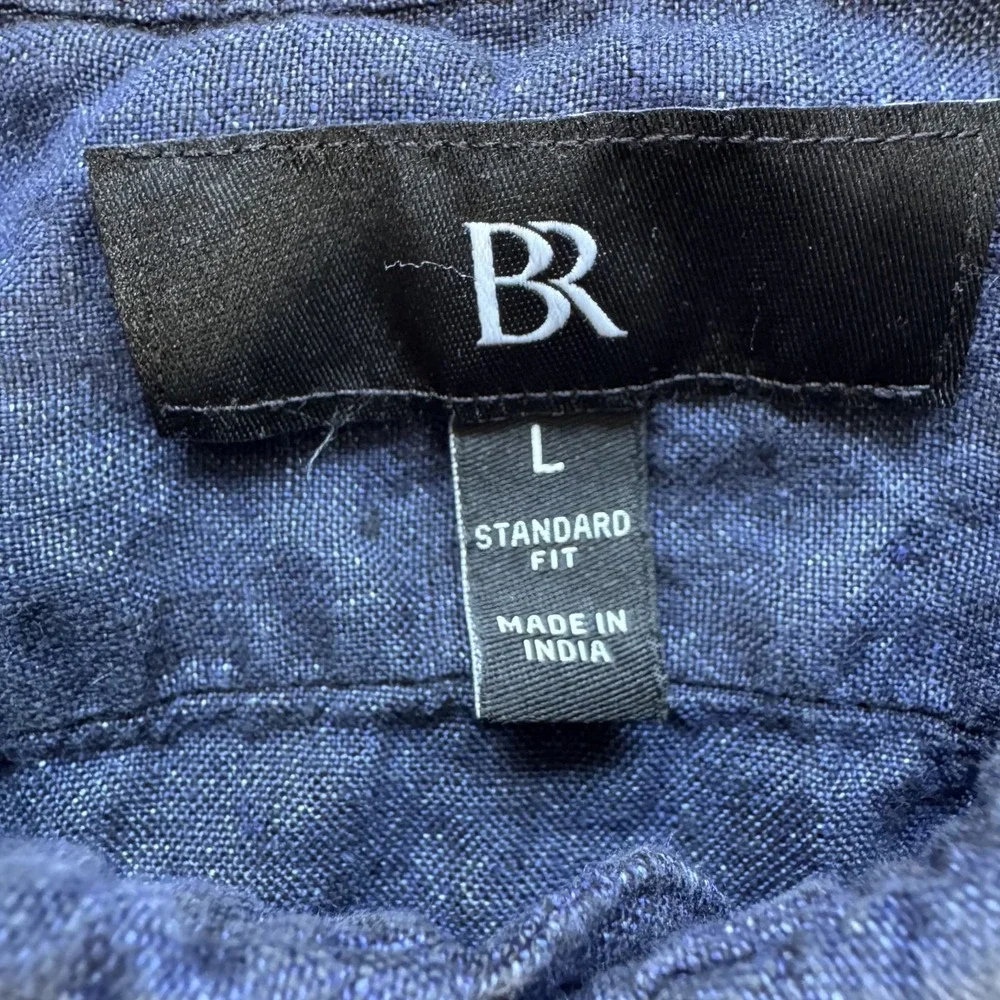 BANANA REPUBLIC 100% Linen Short Sleeve Button Down Shirt Mens Large Blue